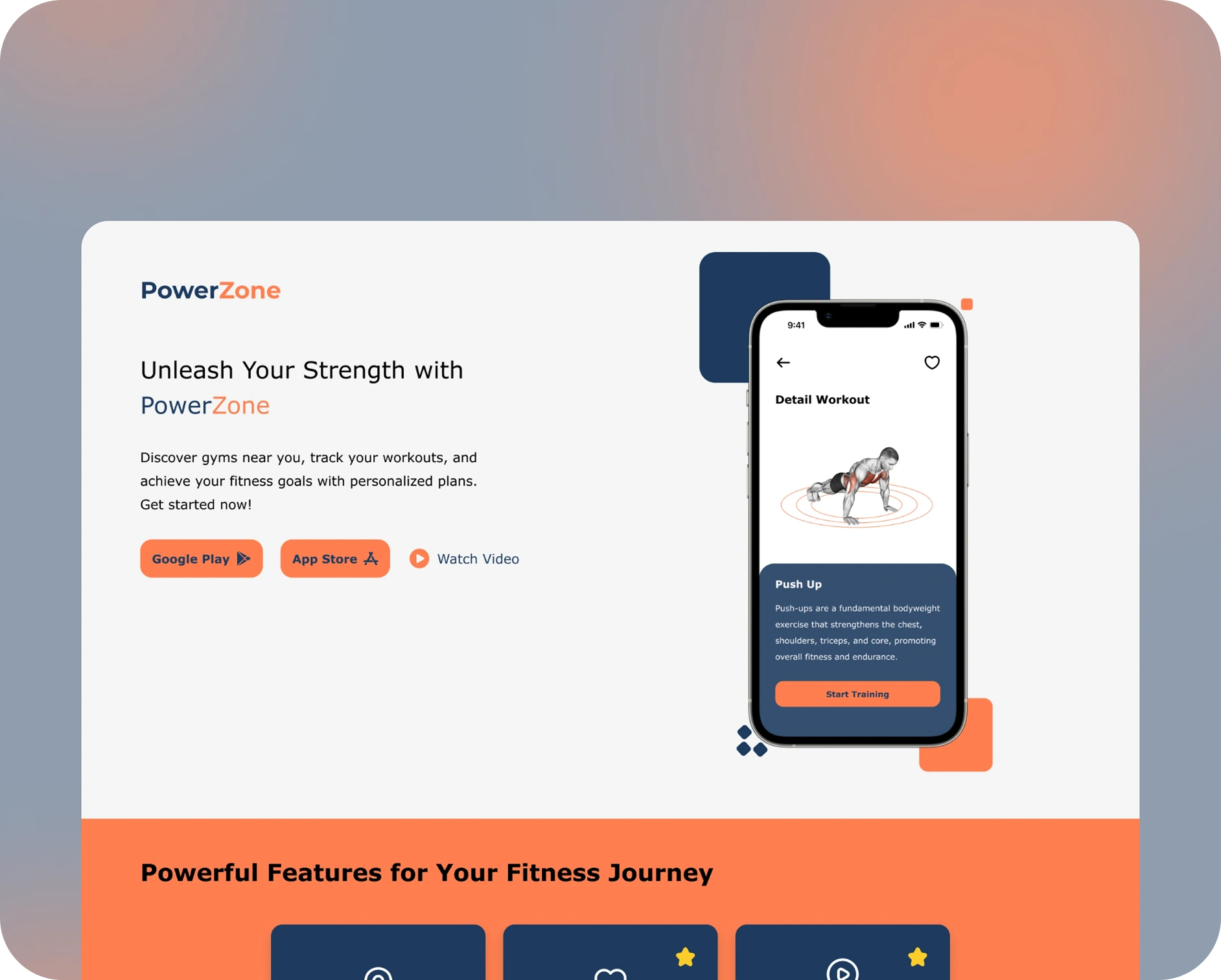 PowerZone Fitness App Landing Page